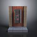 Vintage Computer Terminal With Display Panel In Wooden Brick Enclosed Structure And Gray Base