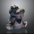 Blue Hippo Figurine with Pink Trimmed Apron and Black Heart Design in Sitting Posture