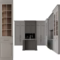 Stylish Gray Kitchen Cabinets In Modern Interior With Glass Door Marble Countertop And Central Island