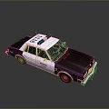 Vintage White And Gray Police Car With Red Lights POLICE Sign And Reflection