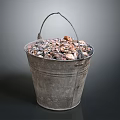 Vintage Rusty Metal Bucket Filled With Coal Ashes On Dark Background
