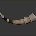 Handcrafted Wooden Horn With Intricate Metal Decorative Bands As Household Item