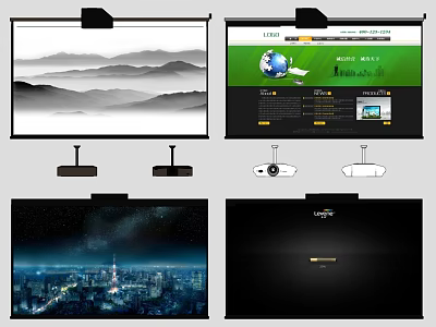 Projection Monitoring System with Multiple Screens Displaying Scenery City Night View and Web Interface 3d model