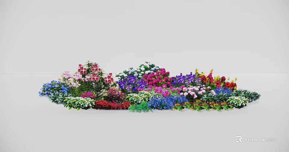 Colorful Mixed Flowers In Garden With Various Blooms And Green Foliage 3d model 