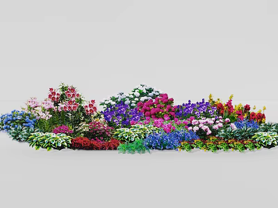 Colorful Mixed Flowers In Garden With Various Blooms And Green Foliage 3d model