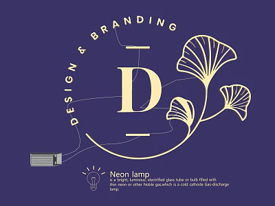 Neon Lamp Lighting Combination With Design Branding And Ginkgo Leaf Elements 3d model