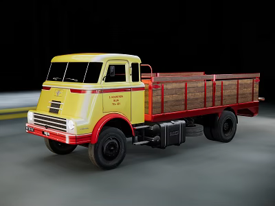 Vintage Yellow Leyland Functional Truck With Red Wooden Cargo Bed And Utility Design 3d model