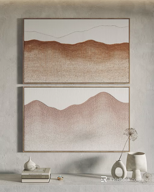 Framed Brown Beige Mountain Pattern Wall Art Decorative Paintings For Home 3d model