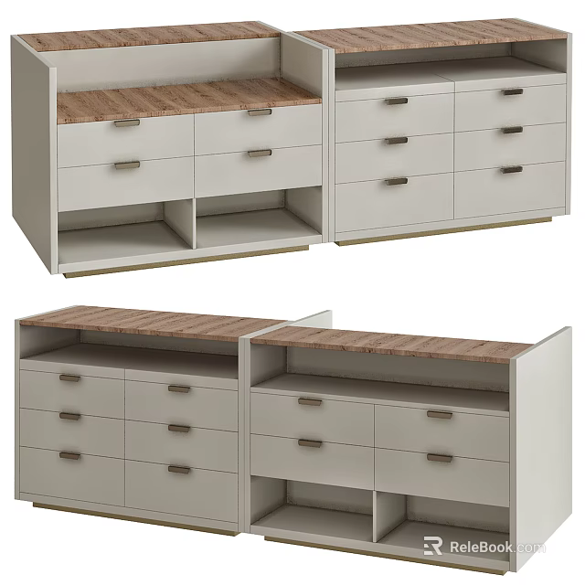 Modern Entryway Cabinet Sideboard With Wooden Top Multiple Drawers And Open Storage Shelves 3d model 