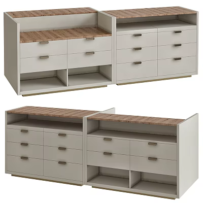 Modern Entryway Cabinet Sideboard With Wooden Top Multiple Drawers And Open Storage Shelves 3d model
