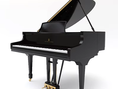 Beautiful Black Grand Piano With Elegant Design And Gold Accents On Wooden Legs 3d model