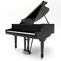 Beautiful Black Grand Piano With Elegant Design And Gold Accents On Wooden Legs
