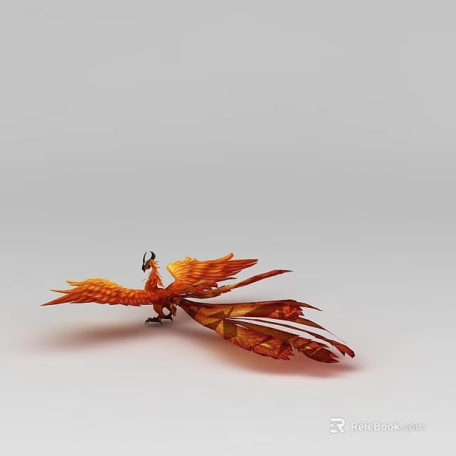 Orange Inflatable Phoenix With Spreading Wings And Detailed Feathers On Light Background 3d model 