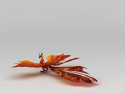 Orange Inflatable Phoenix With Spreading Wings And Detailed Feathers On Light Background 3d model