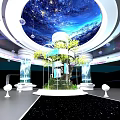 Starry Sky Dome Interior Design With Central Green Plant Platform And White Pillars