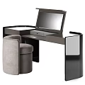 Modern Sleek Dressing Table Design With Mirror And Gray Upholstered Stool 3d model