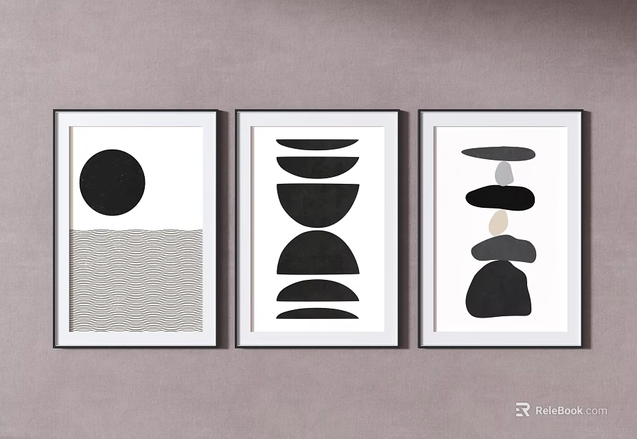 Minimalist Wall Decorative Prints With Black White Gray Geometric Patterns 3d model