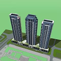 Modern High Rise Residential Buildings With Blue Sky Background And Connected Base