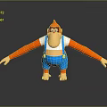 Cartoon Monkey Character 3D Model With Orange Arms White T-Shirt Blue Overalls And Red Eyes