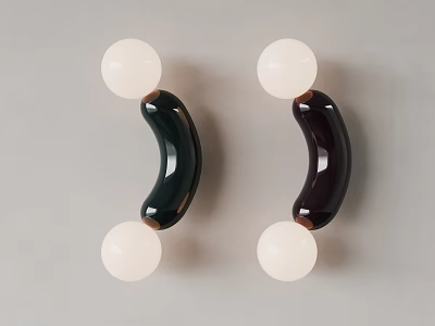 Modern Design Wall Lamps With Dark Green and Burgundy Curved Bodies and White Spherical Shades 3d model