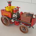 Red And Yellow Steam Powered Functional Vehicle With Large Wheels And Mechanical Components 3d model