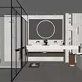Modern Bathroom Interior Design With Glass Shower Round Mirror And Freestanding Bathtub