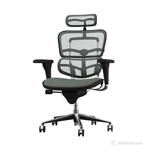 Ergonomic Office Chair With Mesh Back Adjustable Headrest Black Armrests And Silver Base 3d model 