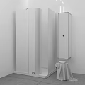 Modern Minimalist Bathroom With Glass Shower Enclosure White Storage Cabinet And Towel