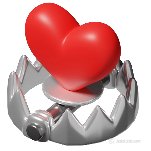 Red Heart Decorative Ornament Set With Silver Bear Trap Shaped Base 3d model 