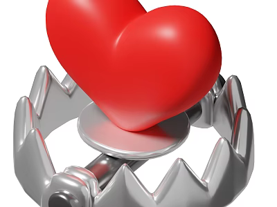Red Heart Decorative Ornament Set With Silver Bear Trap Shaped Base 3d model