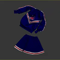 Blue Cheerleading Uniform with Top Skirt Red White Stripes on Sleeves Hem and Chest Logo