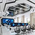 Modern Control Room Design With Multiple Monitors Control Desks And Ergonomic Chairs 3d model