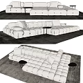 Modern Sectional Sofa With Tufted Beige Upholstery And Modular Design In Living Room