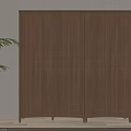 Modern Wooden Three Door Wardrobe In Neutral Room With Green Plant