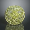 Yellow Woven Sphere Made Of Thin Strips On Black Background With Reflection