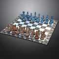 Ornate Chessboard With Blue And Brown Chess Pieces On Checkerboard Pattern
