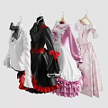 Lolita Style White Black Pink Dresses with Lace Bows Ruffled Hems and Elegant Design