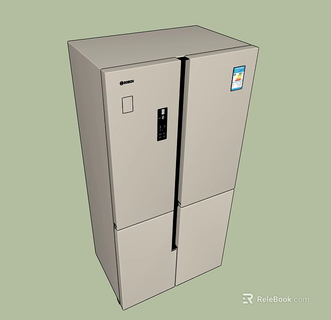 Modern Double Door Refrigerator Freezer With Control Panel And Multi Compartments 3d model 