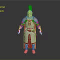 Ancient Warrior Weapon With Gold Red Armour And Red Plumed Helmet