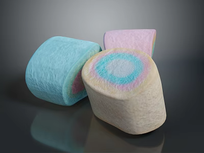 Three Colorful Marshmallows Blue Pink Beige With Soft Swirl Pattern Design 3d model
