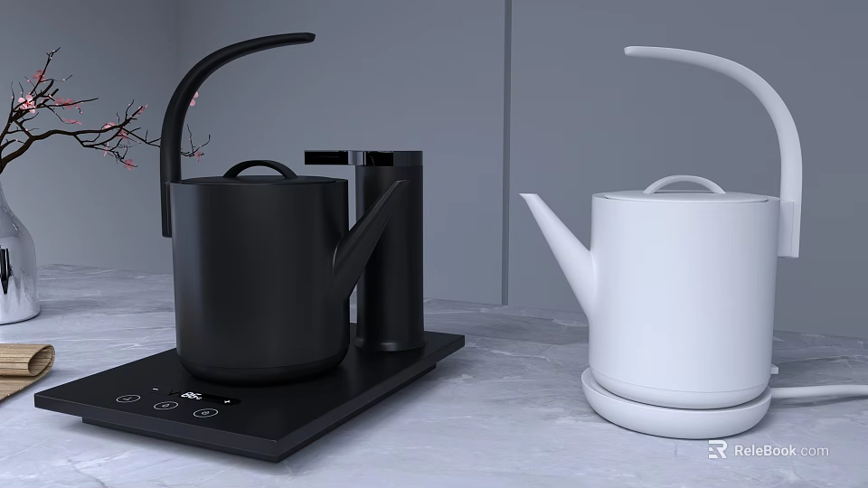 Sleek Black And White Electric Kettles For Modern Kitchen Countertop Use 3d model 