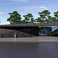 Modern Garden Landscape Design With Green Lawn Water Feature Trees and Sloped Roof Building