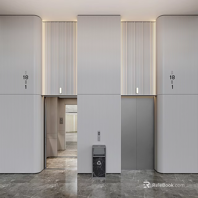 Modern Elevators In Building Interior With Floor Number 3d model 