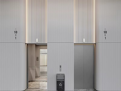 Modern Elevators In Building Interior With Floor Number 3d model