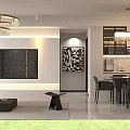 Modern Dining and Living Room Interior With Chandelier Sofa And Artwork