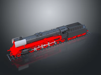 Detailed Black and Red Steam Locomotive Model With Red Wheels and White Front 3d model
