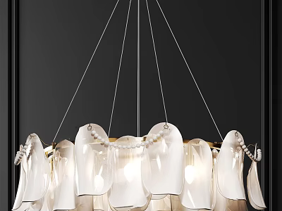 Elegant Hanging Crystal Chandelier With Transparent Petal Shaped Crystals And Warm Glow 3d model
