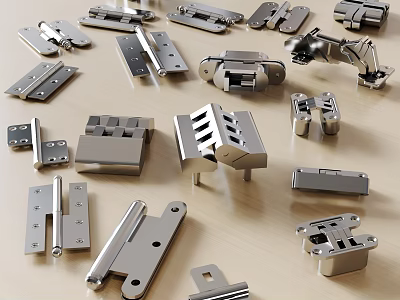 Various Stainless Steel Hardware Accessories Including Hinges And Furniture Parts 3d model