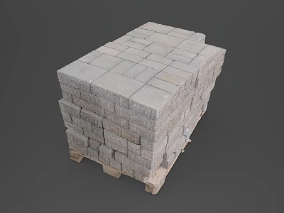 Gray Stone Blocks Neatly Stacked on Sturdy Wooden Pallets in Orderly Arrangement 3d model