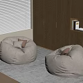 Two Beige Fabric Bean Bag Chairs in Cozy Room with Wooden Wall and Soft Rug